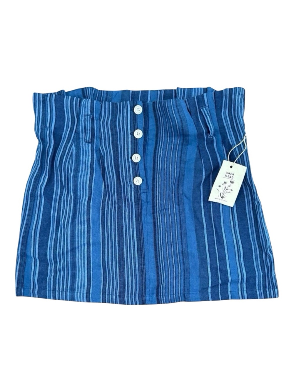 Indigo Rein Juniors XL Blue Striped Linen Blend Button Mini Skirt NWT